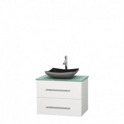 30 inch Single Bathroom Vanity in Matte White, Green Glass Countertop, Altair Black Granite Sink, and No Mirror