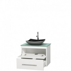 30 inch Single Bathroom Vanity in Matte White, Green Glass Countertop, Altair Black Granite Sink, and No Mirror