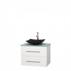 30 inch Single Bathroom Vanity in Matte White, Green Glass Countertop, Arista Black Granite Sink, and No Mirror