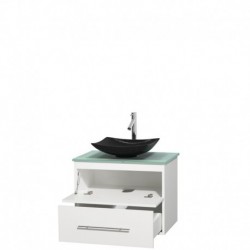 30 inch Single Bathroom Vanity in Matte White, Green Glass Countertop, Arista Black Granite Sink, and No Mirror