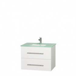 30 inch Single Bathroom Vanity in Matte White, Green Glass Countertop, Undermount Square Sink, and No Mirror
