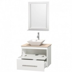 30 inch Single Bathroom Vanity in Matte White, Ivory Marble Countertop, Pyra White Porcelain Sink, and 24 inch Mirror