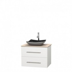 30 inch Single Bathroom Vanity in Matte White, Ivory Marble Countertop, Altair Black Granite Sink, and No Mirror