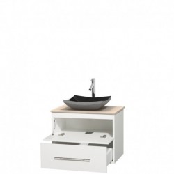 30 inch Single Bathroom Vanity in Matte White, Ivory Marble Countertop, Altair Black Granite Sink, and No Mirror