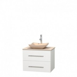 30 inch Single Bathroom Vanity in Matte White, Ivory Marble Countertop, Avalon Ivory Marble Sink, and No Mirror