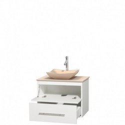 30 inch Single Bathroom Vanity in Matte White, Ivory Marble Countertop, Avalon Ivory Marble Sink, and No Mirror