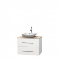 30 inch Single Bathroom Vanity in Matte White, Ivory Marble Countertop, Avalon White Carrera Marble Sink, and No Mirror