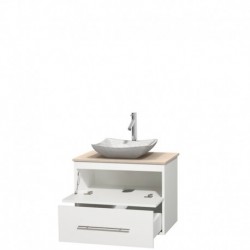 30 inch Single Bathroom Vanity in Matte White, Ivory Marble Countertop, Avalon White Carrera Marble Sink, and No Mirror
