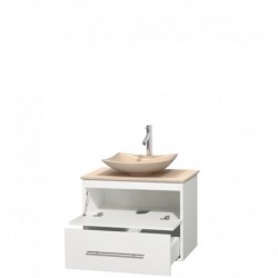 30 inch Single Bathroom Vanity in Matte White, Ivory Marble Countertop, Arista Ivory Marble Sink, and No Mirror