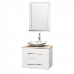 30 inch Single Bathroom Vanity in Matte White, Ivory Marble Countertop, Arista White Carrera Marble Sink, and 24 inch Mirror