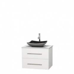30 inch Single Bathroom Vanity in Matte White, White Man-Made Stone Countertop, Altair Black Granite Sink, and No Mirror