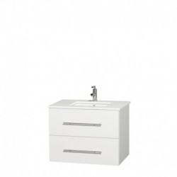 30 inch Single Bathroom Vanity in Matte White, White Man-Made Stone Countertop, Undermount Square Sink, and No Mirror
