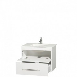 30 inch Single Bathroom Vanity in Matte White, White Man-Made Stone Countertop, Undermount Square Sink, and No Mirror