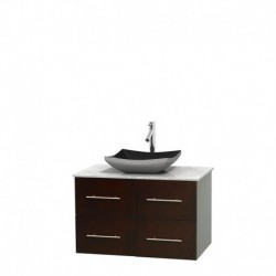 36 inch Single Bathroom Vanity in Espresso, White Carrera Marble Countertop, Altair Black Granite Sink, and No Mirror
