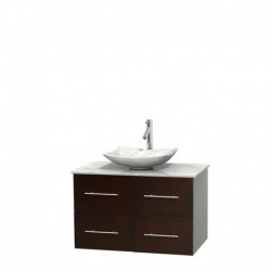 36 inch Single Bathroom Vanity in Espresso, White Carrera Marble Countertop, Arista White Carrera Marble Sink, and No Mirror