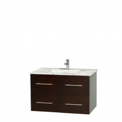 36 inch Single Bathroom Vanity in Espresso, White Carrera Marble Countertop, Undermount Square Sink, and No Mirror