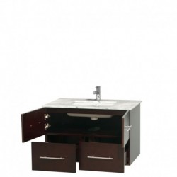 36 inch Single Bathroom Vanity in Espresso, White Carrera Marble Countertop, Undermount Square Sink, and No Mirror