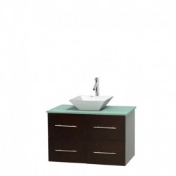 36 inch Single Bathroom Vanity in Espresso, Green Glass Countertop, Pyra White Porcelain Sink, and No Mirror