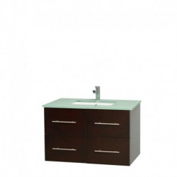 36 inch Single Bathroom Vanity in Espresso, Green Glass Countertop, Undermount Square Sink, and No Mirror
