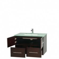 36 inch Single Bathroom Vanity in Espresso, Green Glass Countertop, Undermount Square Sink, and No Mirror