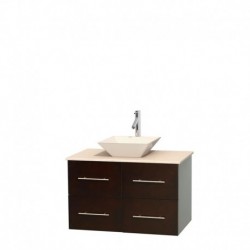 36 inch Single Bathroom Vanity in Espresso, Ivory Marble Countertop, Pyra Bone Porcelain Sink, and No Mirror