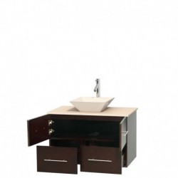 36 inch Single Bathroom Vanity in Espresso, Ivory Marble Countertop, Pyra Bone Porcelain Sink, and No Mirror