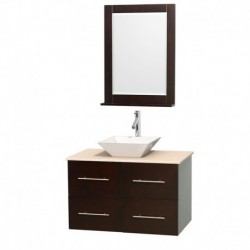 36 inch Single Bathroom Vanity in Espresso, Ivory Marble Countertop, Pyra White Porcelain Sink, and 24 inch Mirror