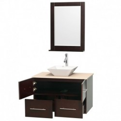 36 inch Single Bathroom Vanity in Espresso, Ivory Marble Countertop, Pyra White Porcelain Sink, and 24 inch Mirror