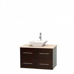 36 inch Single Bathroom Vanity in Espresso, Ivory Marble Countertop, Pyra White Porcelain Sink, and No Mirror