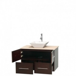 36 inch Single Bathroom Vanity in Espresso, Ivory Marble Countertop, Pyra White Porcelain Sink, and No Mirror