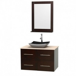 36 inch Single Bathroom Vanity in Espresso, Ivory Marble Countertop, Altair Black Granite Sink, and 24 inch Mirror