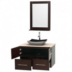 36 inch Single Bathroom Vanity in Espresso, Ivory Marble Countertop, Altair Black Granite Sink, and 24 inch Mirror