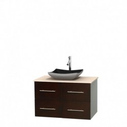 36 inch Single Bathroom Vanity in Espresso, Ivory Marble Countertop, Altair Black Granite Sink, and No Mirror