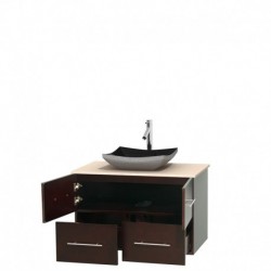36 inch Single Bathroom Vanity in Espresso, Ivory Marble Countertop, Altair Black Granite Sink, and No Mirror