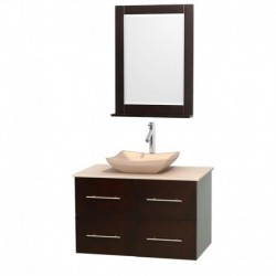 36 inch Single Bathroom Vanity in Espresso, Ivory Marble Countertop, Avalon Ivory Marble Sink, and 24 inch Mirror