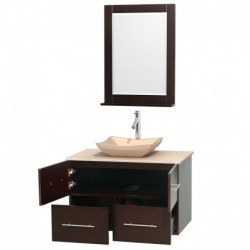 36 inch Single Bathroom Vanity in Espresso, Ivory Marble Countertop, Avalon Ivory Marble Sink, and 24 inch Mirror