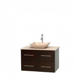 36 inch Single Bathroom Vanity in Espresso, Ivory Marble Countertop, Avalon Ivory Marble Sink, and No Mirror