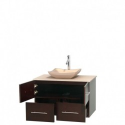 36 inch Single Bathroom Vanity in Espresso, Ivory Marble Countertop, Avalon Ivory Marble Sink, and No Mirror