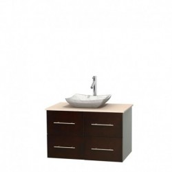 36 inch Single Bathroom Vanity in Espresso, Ivory Marble Countertop, Avalon White Carrera Marble Sink, and No Mirror