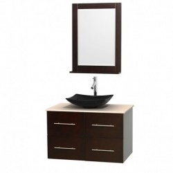 36 inch Single Bathroom Vanity in Espresso, Ivory Marble Countertop, Arista Black Granite Sink, and 24 inch Mirror