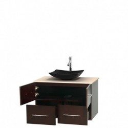 36 inch Single Bathroom Vanity in Espresso, Ivory Marble Countertop, Arista Black Granite Sink, and No Mirror