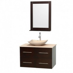 36 inch Single Bathroom Vanity in Espresso, Ivory Marble Countertop, Arista Ivory Marble Sink, and 24 inch Mirror