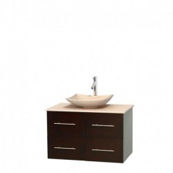 36 inch Single Bathroom Vanity in Espresso, Ivory Marble Countertop, Arista Ivory Marble Sink, and No Mirror