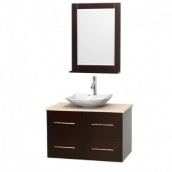 36 inch Single Bathroom Vanity in Espresso, Ivory Marble Countertop, Arista White Carrera Marble Sink, and 24 inch Mirror