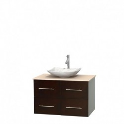 36 inch Single Bathroom Vanity in Espresso, Ivory Marble Countertop, Arista White Carrera Marble Sink, and No Mirror