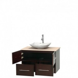36 inch Single Bathroom Vanity in Espresso, Ivory Marble Countertop, Arista White Carrera Marble Sink, and No Mirror