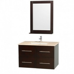 36 inch Single Bathroom Vanity in Espresso, White Ivory Marble Countertop, Square Porcelain Undermount Sink, and 24 inch Mirror