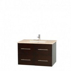 36 inch Single Bathroom Vanity in Espresso, Ivory Marble Countertop, Undermount Square Sink, and No Mirror