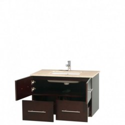 36 inch Single Bathroom Vanity in Espresso, Ivory Marble Countertop, Undermount Square Sink, and No Mirror