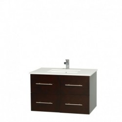 36 inch Single Bathroom Vanity in Espresso, White Man-Made Stone Countertop, Undermount Square Sink, and No Mirror